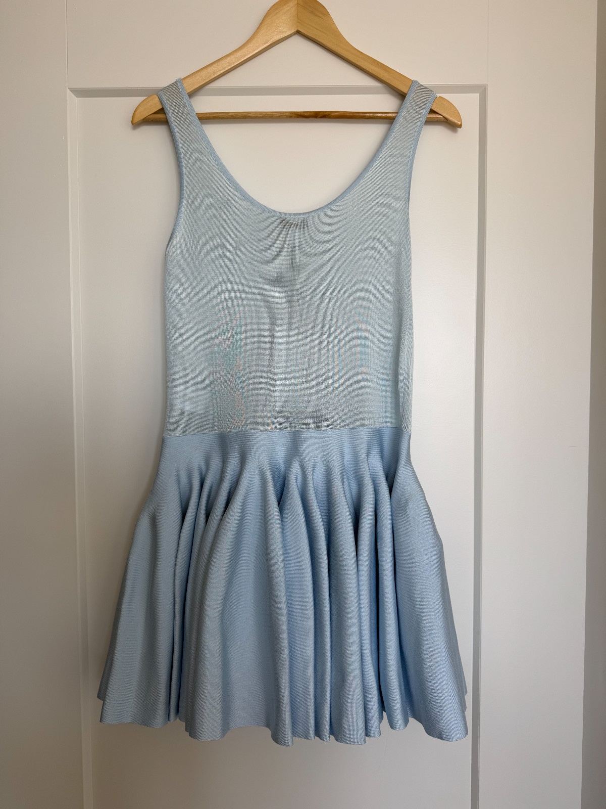 ALAÏA Mini Godet Dress – Bleu Neige – FR 34