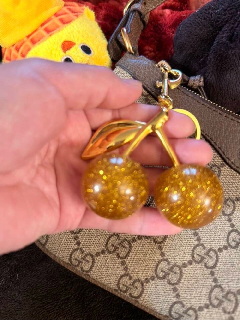 Cherry Glitter Bag Charm Keychain Coquette Y2K Purse Accessory