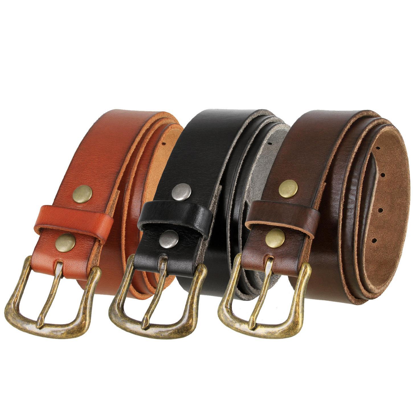 Women’s Full Grain Casual Leather Belt Antiqued Solid Brass Buckle 1-1/2″ wide