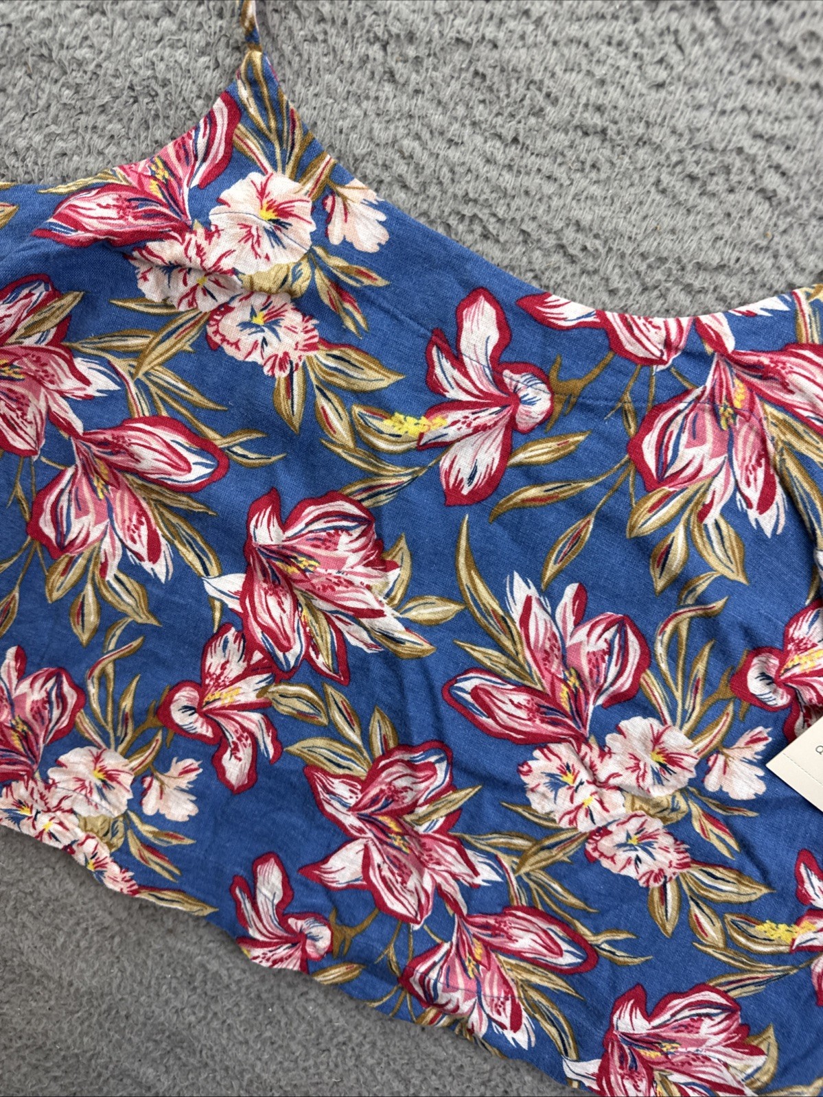 A New Day Tank Top Womens Medium Tropical Floral Scoop Neck Linen Blend Cami