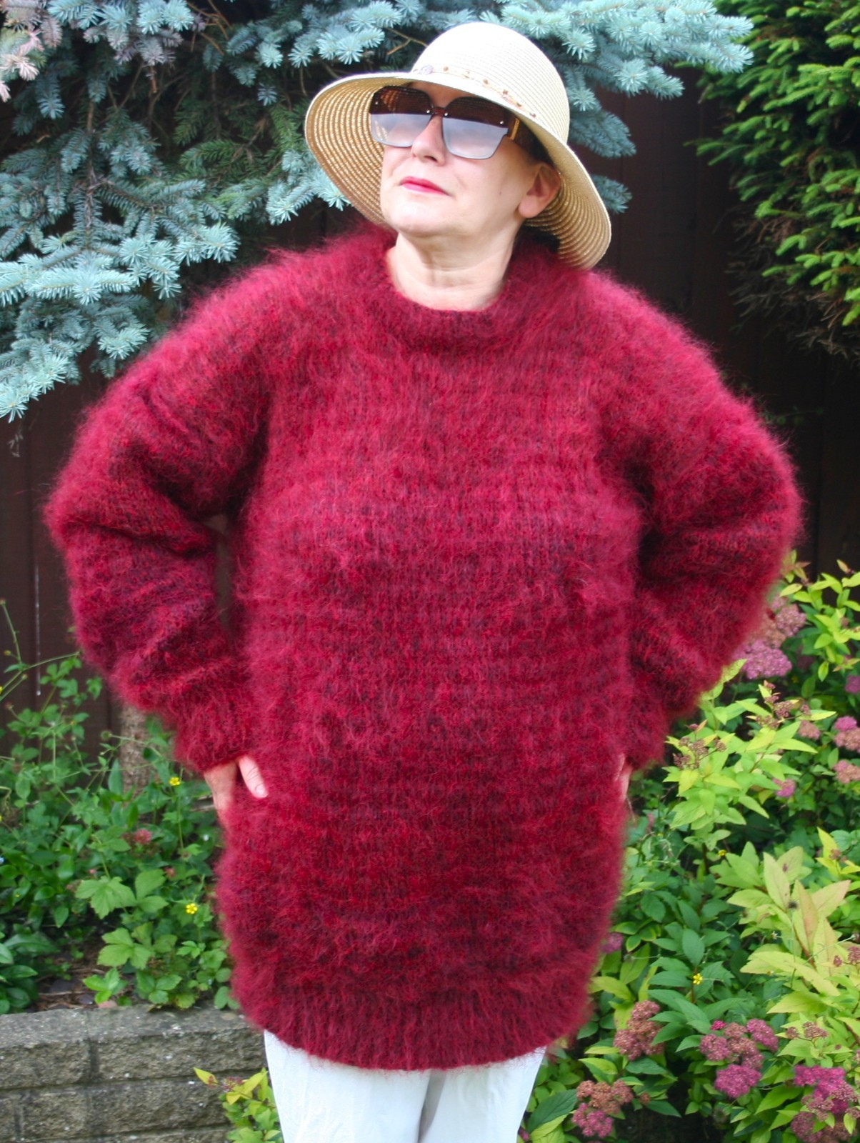 BRAND NEW HANDKNITTED LUXURY MOHAIR CREW NECK SWEATER IN “BURGUNDY” 2XL