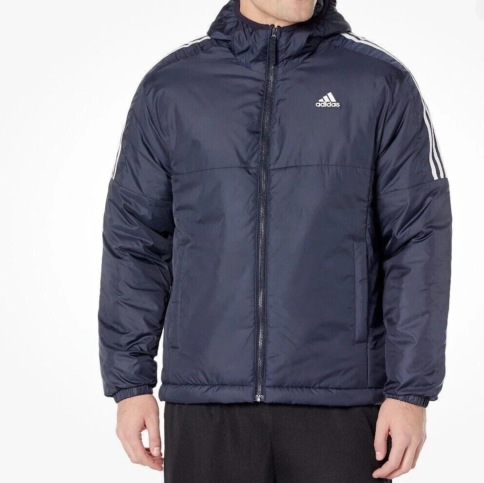 Adidas Essentials Mens size L Navy Insulated Hooded Puffer Outdoor Jacket GT9165