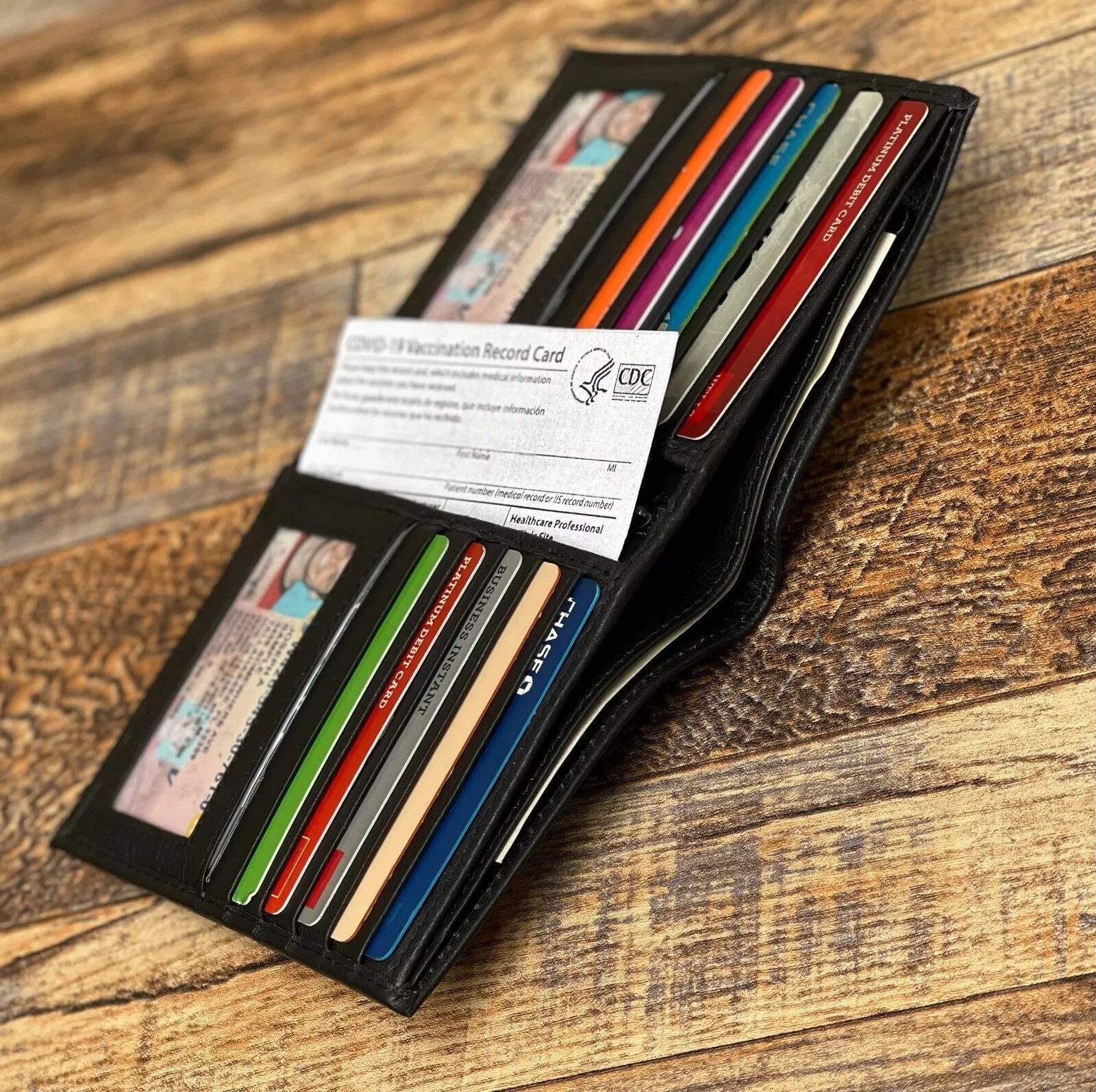 Men’s Genuine Leather Bifold Wallet Slim Hipster Cowhide Credit Card-ID Black