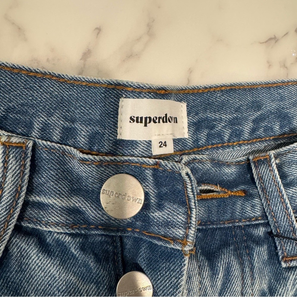 NWT Superdown Keira Jean Shorts in Dark Stone Wash Blue Distressed size 24