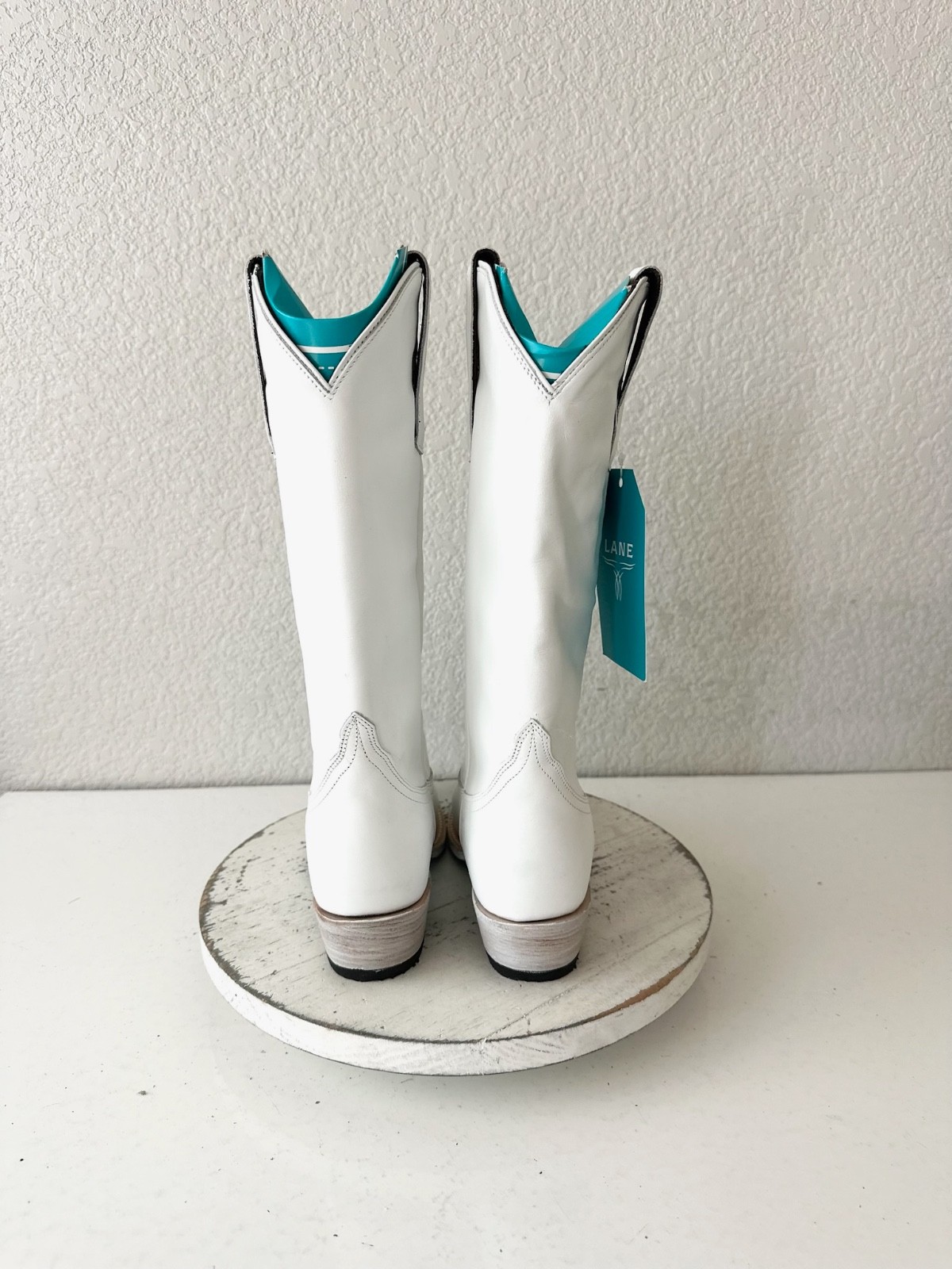 Lane EMMA JANE White Cowboy Boots Western Cowgirl Mid Calf Tall Snip Toe Sz 7