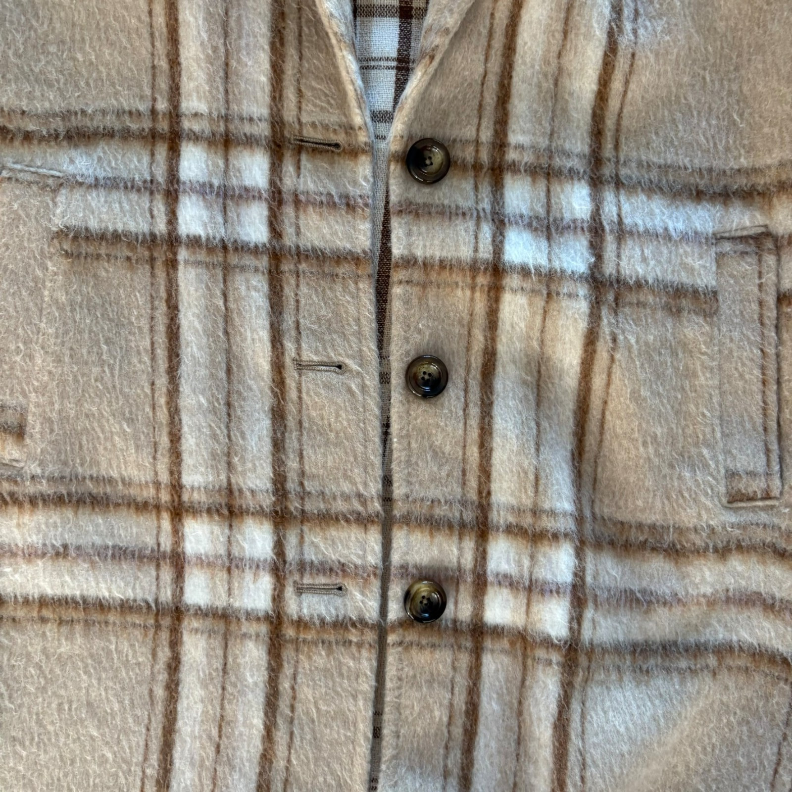 Old Navy Womens Beige White Plaid Button-Front Classic Winter Overcoat Size M