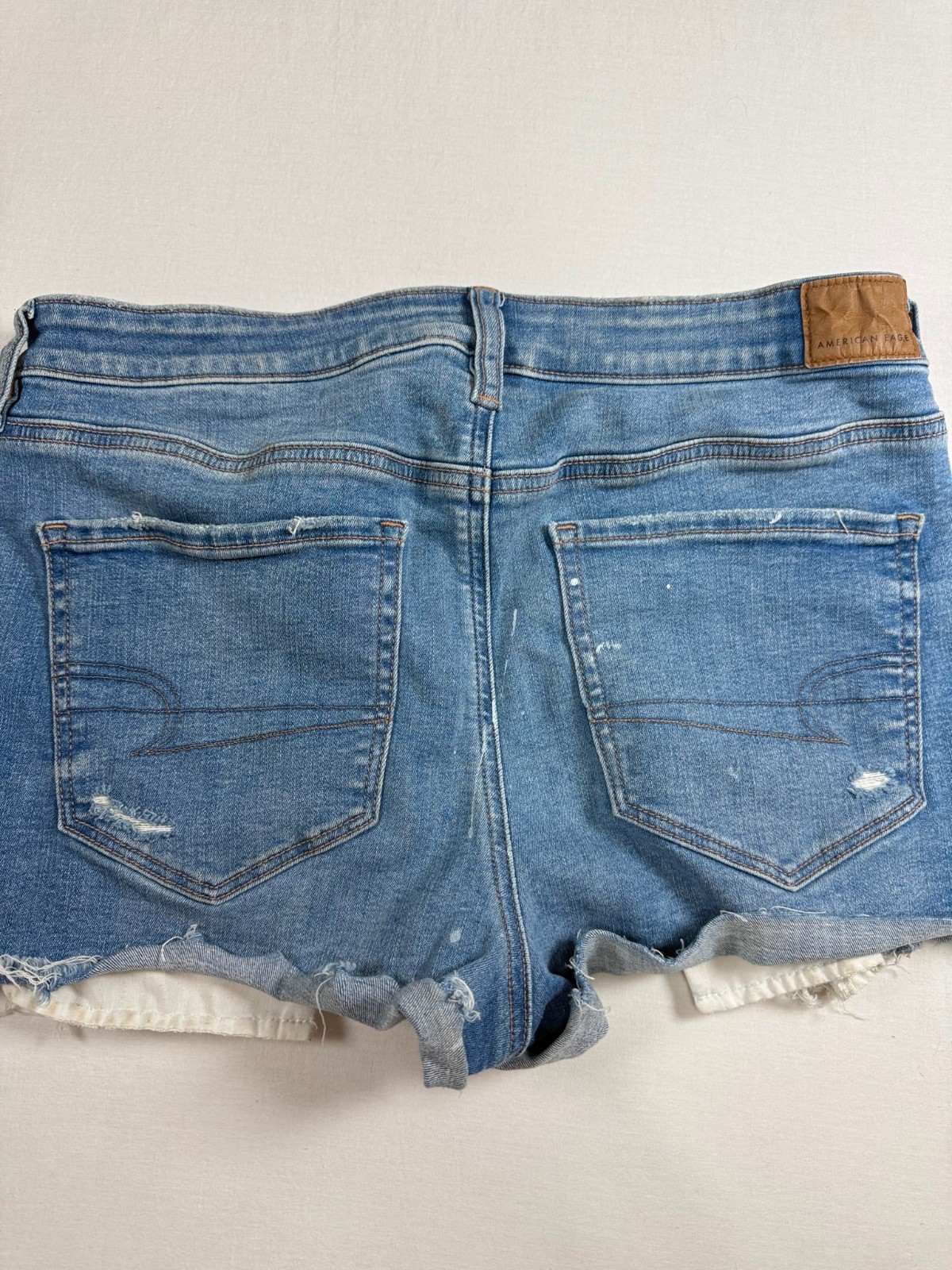 American Eagle Hi-Rise Shortie Light Wash Distressed Denim Shorts Lace Detail