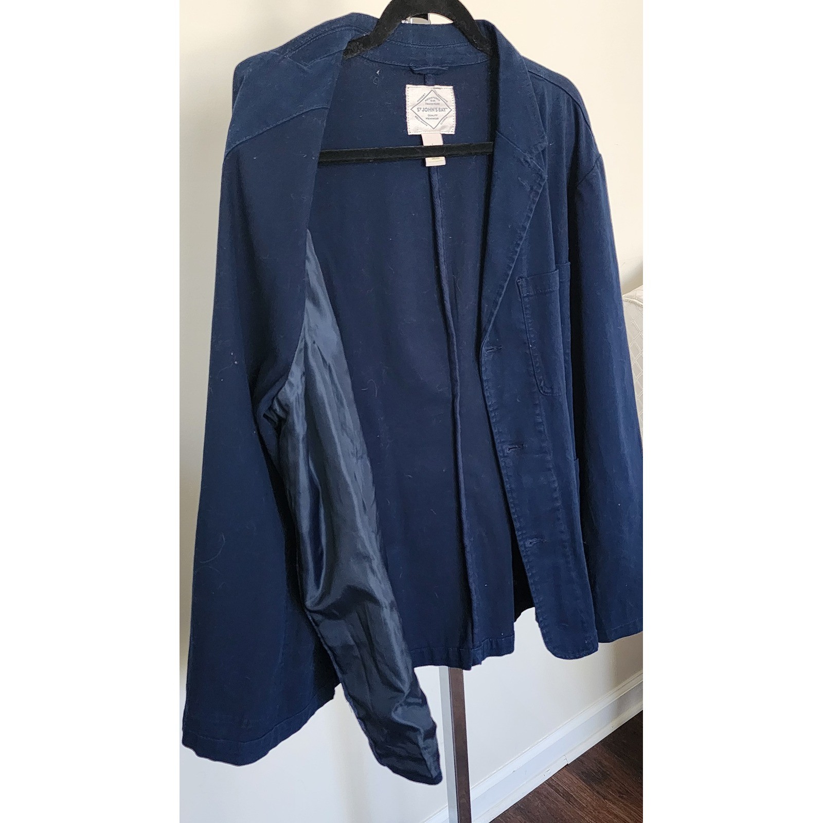 St Johns Bay Mens Navy Blue Cotton Blend Chore Coat Jacket Large Workwear Blazer