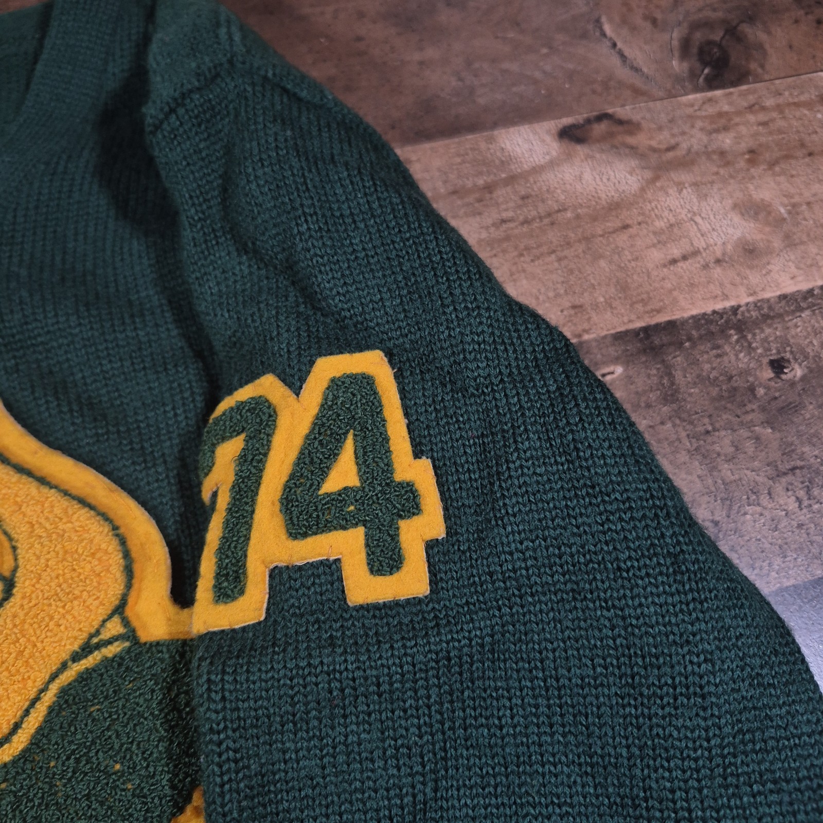 Vintage Letterman Varsity Sweater Womens 38 Green Wool Dehen Knitting 50s School