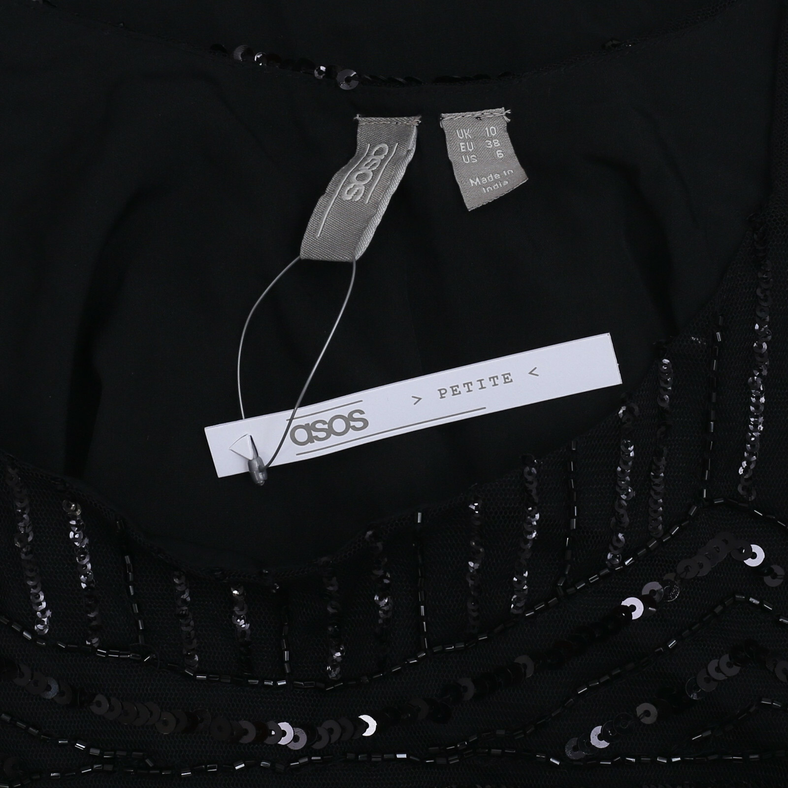Asos Bead & Sequin Embellished Camisole Tank Blouse Top Black Evening S-P 202512