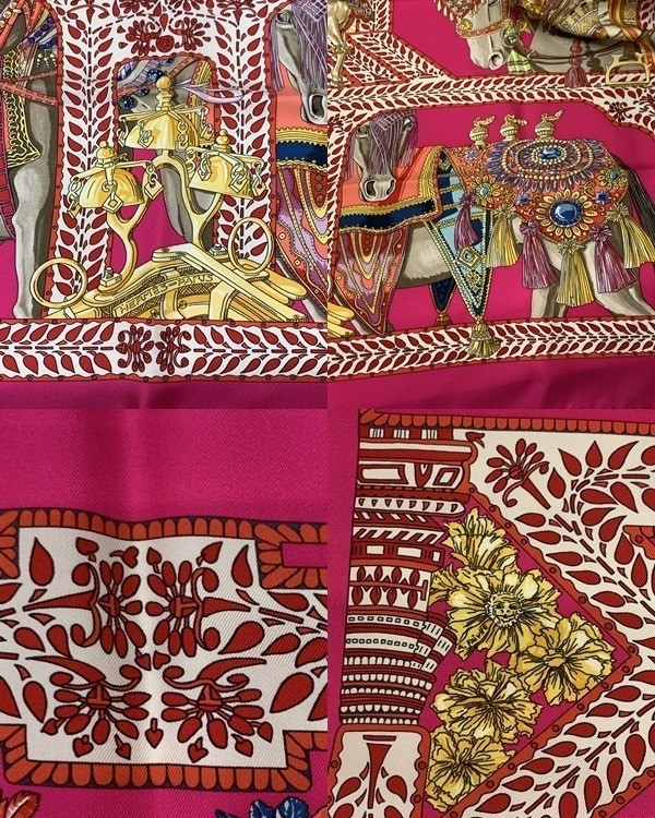 HERMES Carre 90 La Danse du Cheval Marwari Silk Scarf Pink Horse Used
