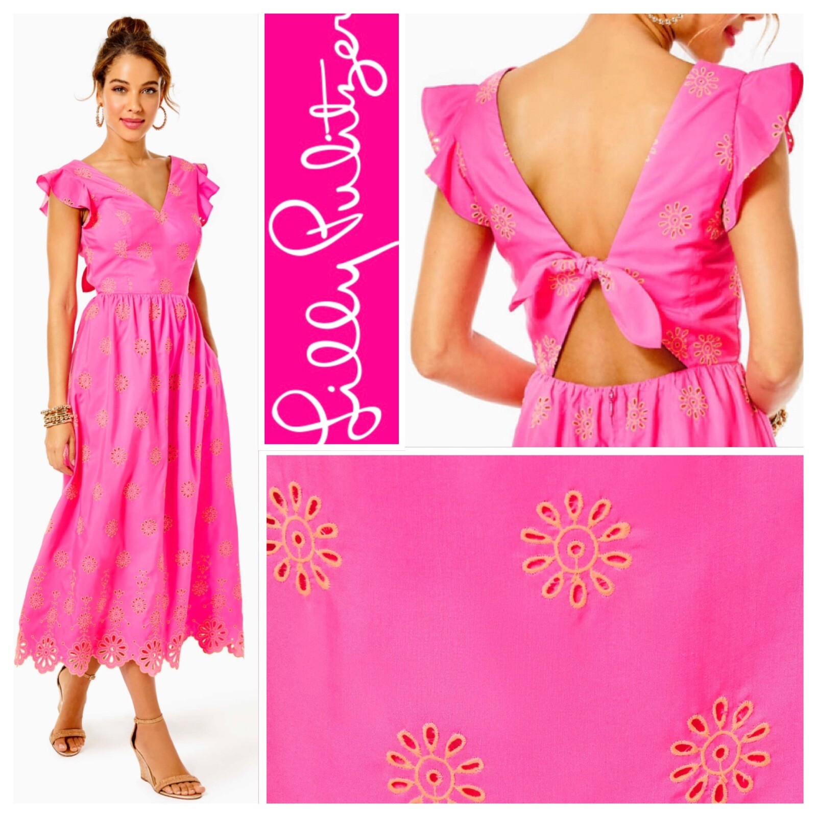 NWT $278 Lilly Pulitzer Lillyanne Midi Dress 6,10,14 Days Bloom Eyelet Aura Pink