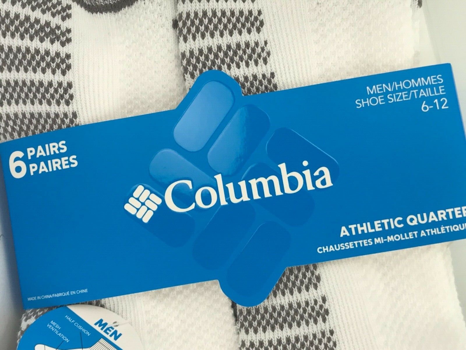Men’s COLUMBIA Socks, White Quarter Crew Socks, 6 Pack, $36 MSRP 🌲🎒