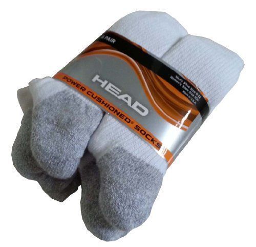 6 PACK COSTCO HEAD POWER CUSHIONED SOCKS WHITE MEN’S SIZE 9-11 CUSHION / NWOT