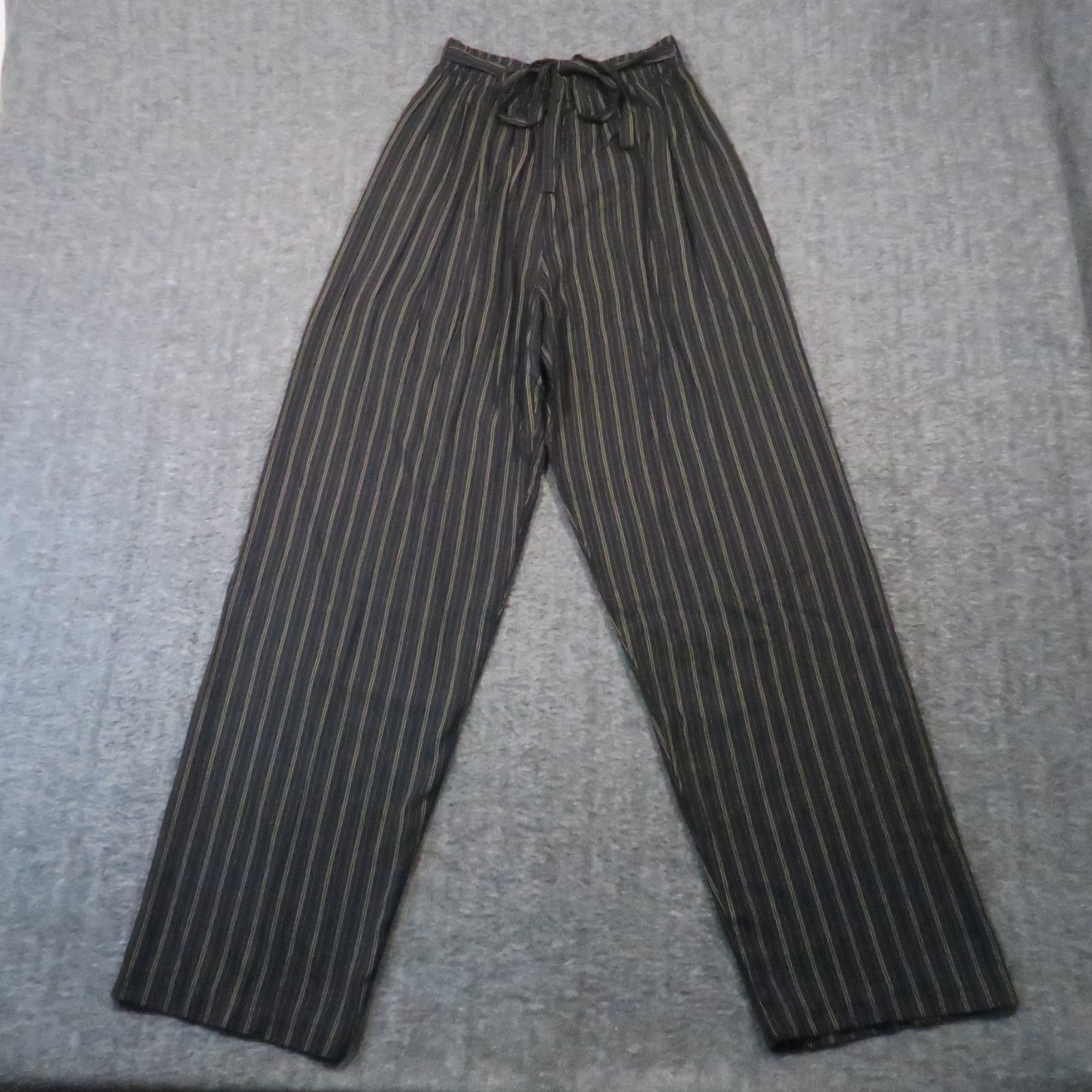 Vintage 80s 90s Pinstripe Wide Leg Pants M Black High Waist Corporate Office