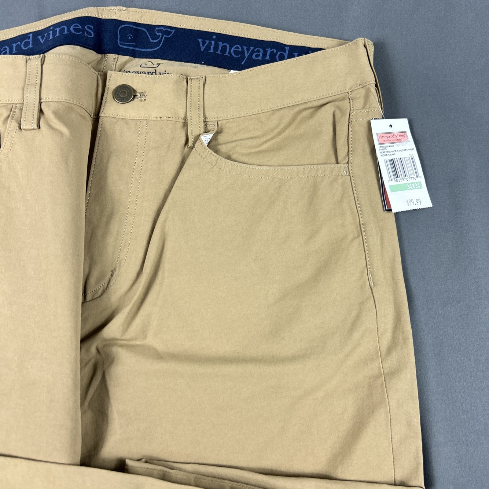 Vineyard Vines Golf Pants Performance 5-Pocket 34 x 34 Ridge Khaki Cotton Nylon