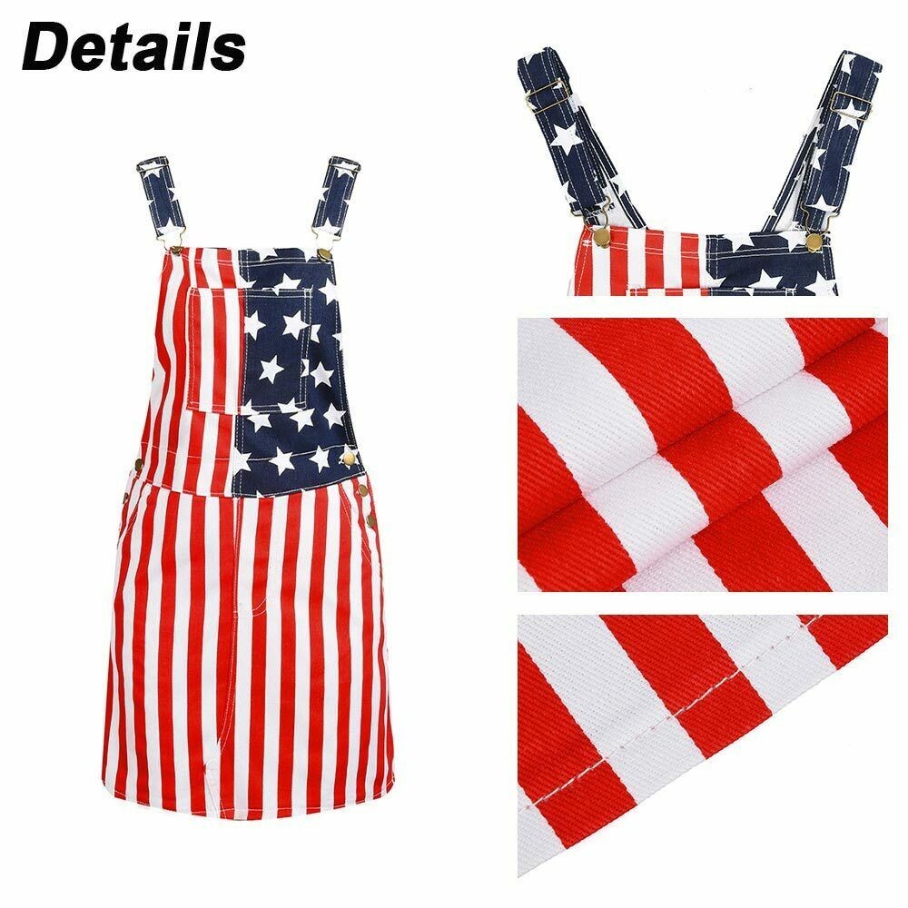 Women’s Overalls USA America Flag Print Bib Dress Jumpsuit Romper Short Skirt