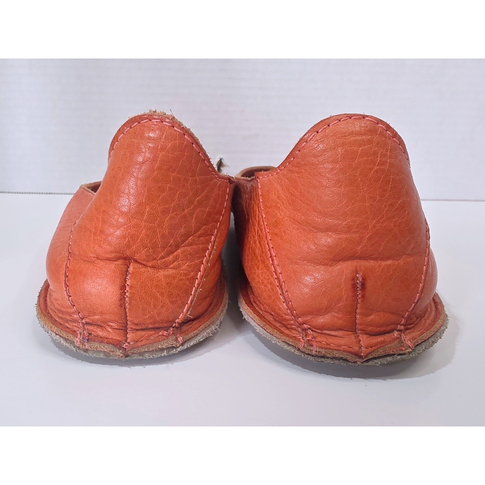 Vialis Coral Orange Leather Ballet Flats Handmade Artisan Spanish Shoes SZ 37