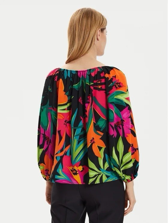 Joseph Ribkoff Size 4 Multi Color Tropical Print Flared Blouse Women’s NWT $195