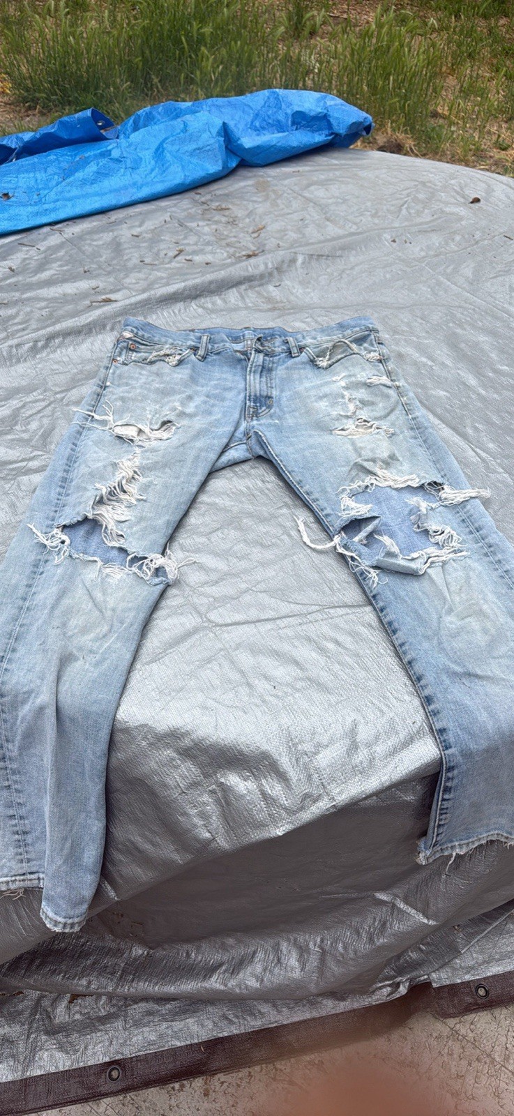 Polo Ralph Lauren Mens Distressed Light Wash Straight Leg Denim Jeans Blue