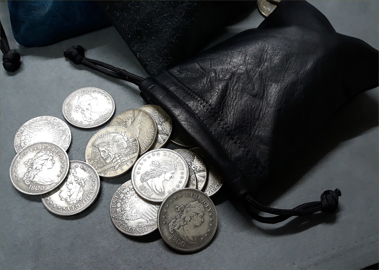 GENUINE LEATHER COIN / DICE BAGS HAND MADE IN THE USA 5X7 INCHES