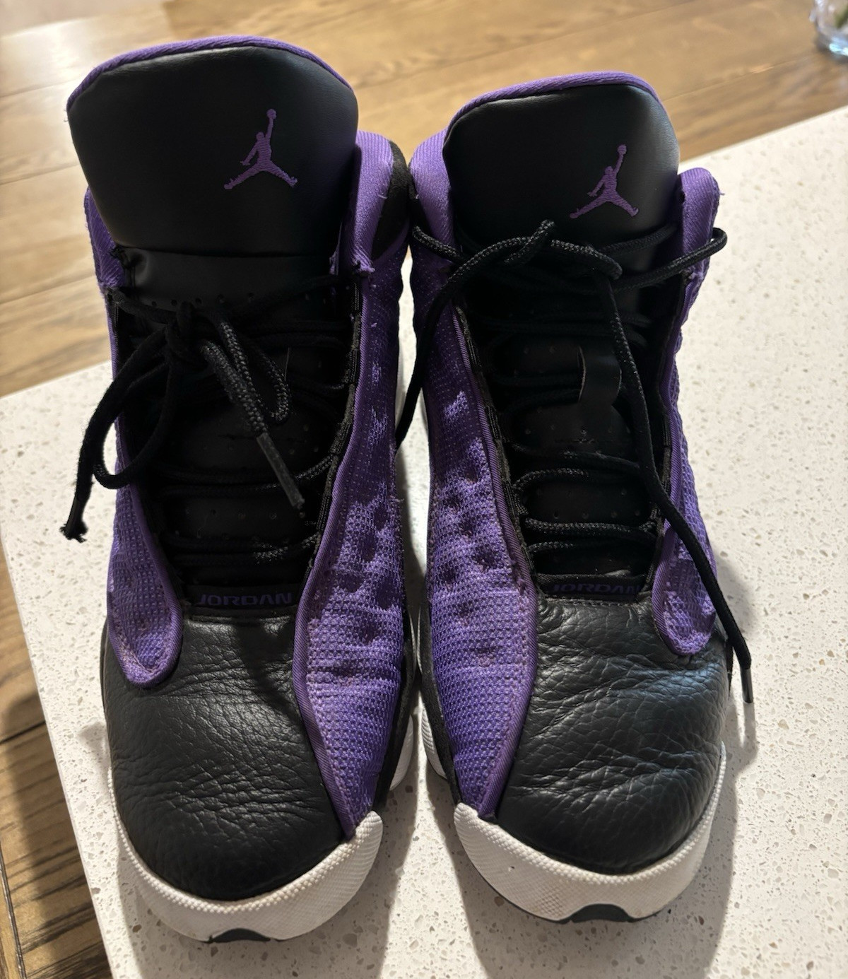 Jordan Air Jordan 13 Mid Top Lace Up Basketball Sneaker Black Purple White
