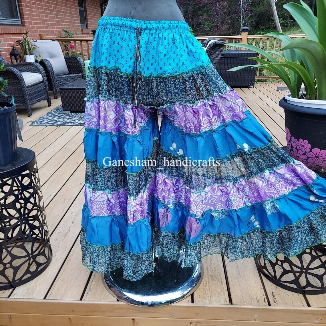1 Pcs OF Indian Vintage Sari Printed Boho Gypsy Wide-Leg Palazzo Pants Trousers