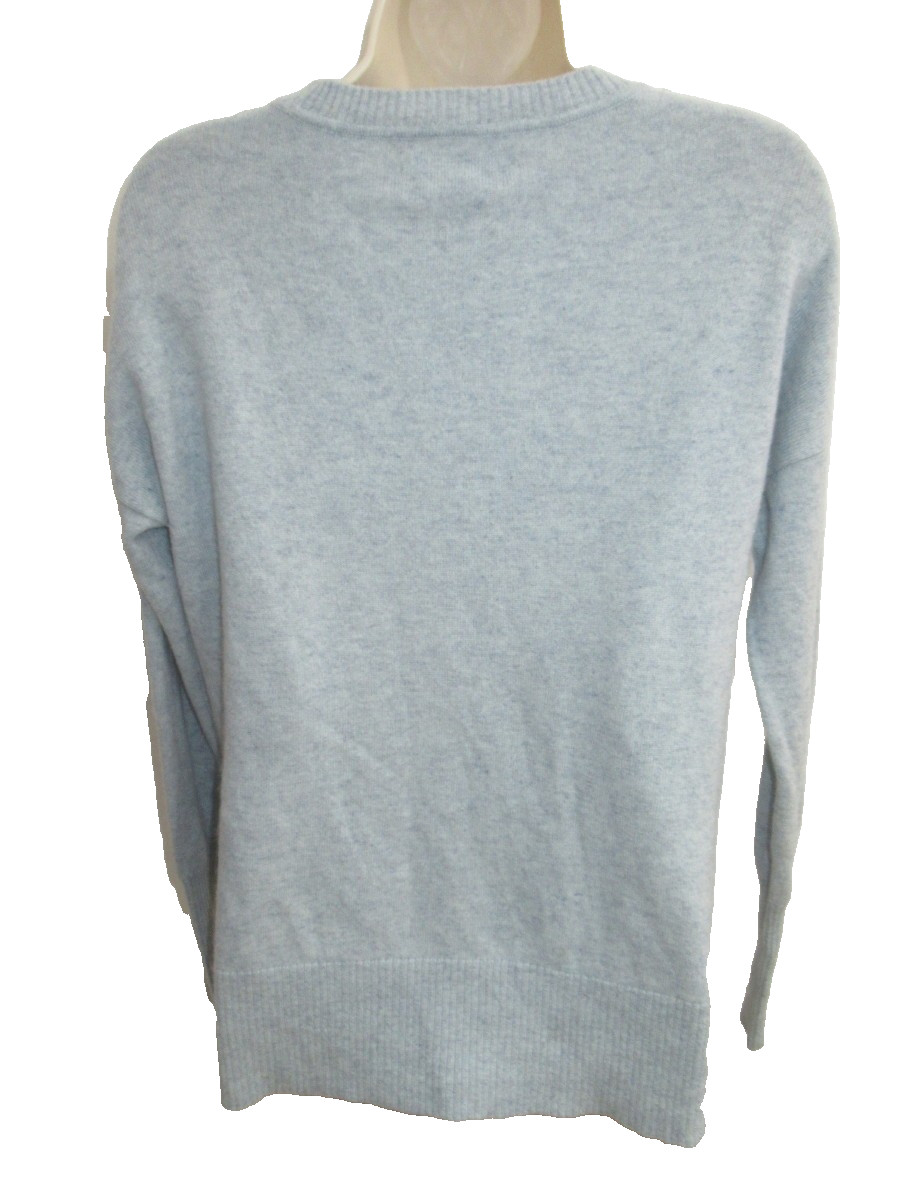 Tahari 100% Cashmere Blue Crew Neck Sweater with Pockets Size S