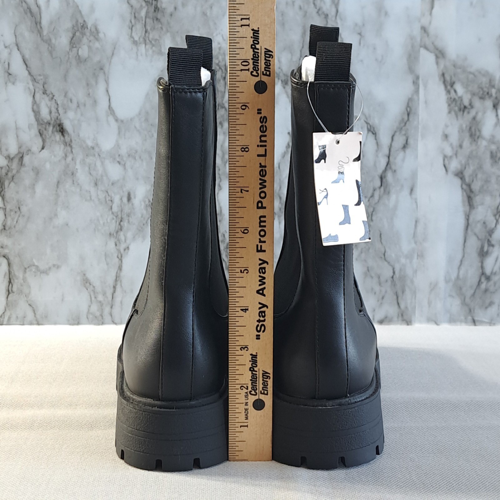 Chelsea Biker Combat Boots Mid-Calf Platform Chunky Heel Lug Sole Black 8 1/2