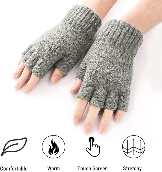 Winter Alpaca Wool Fingerless Gloves Thermal Men Knitted Half Finger Mitten