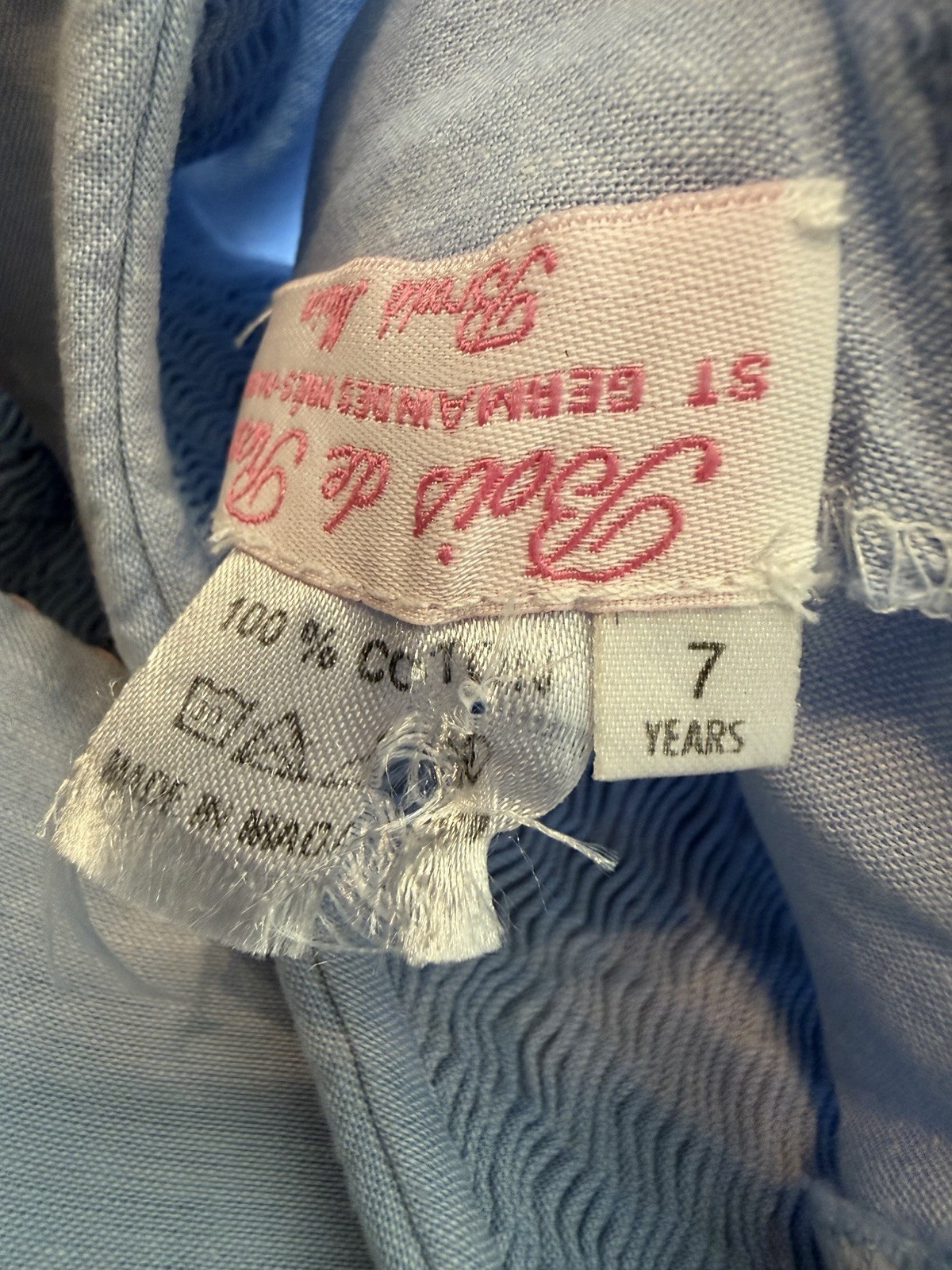Vintage Bois de Rose Smocked Blue Dress Peter Pan Collar Size 7 Girls