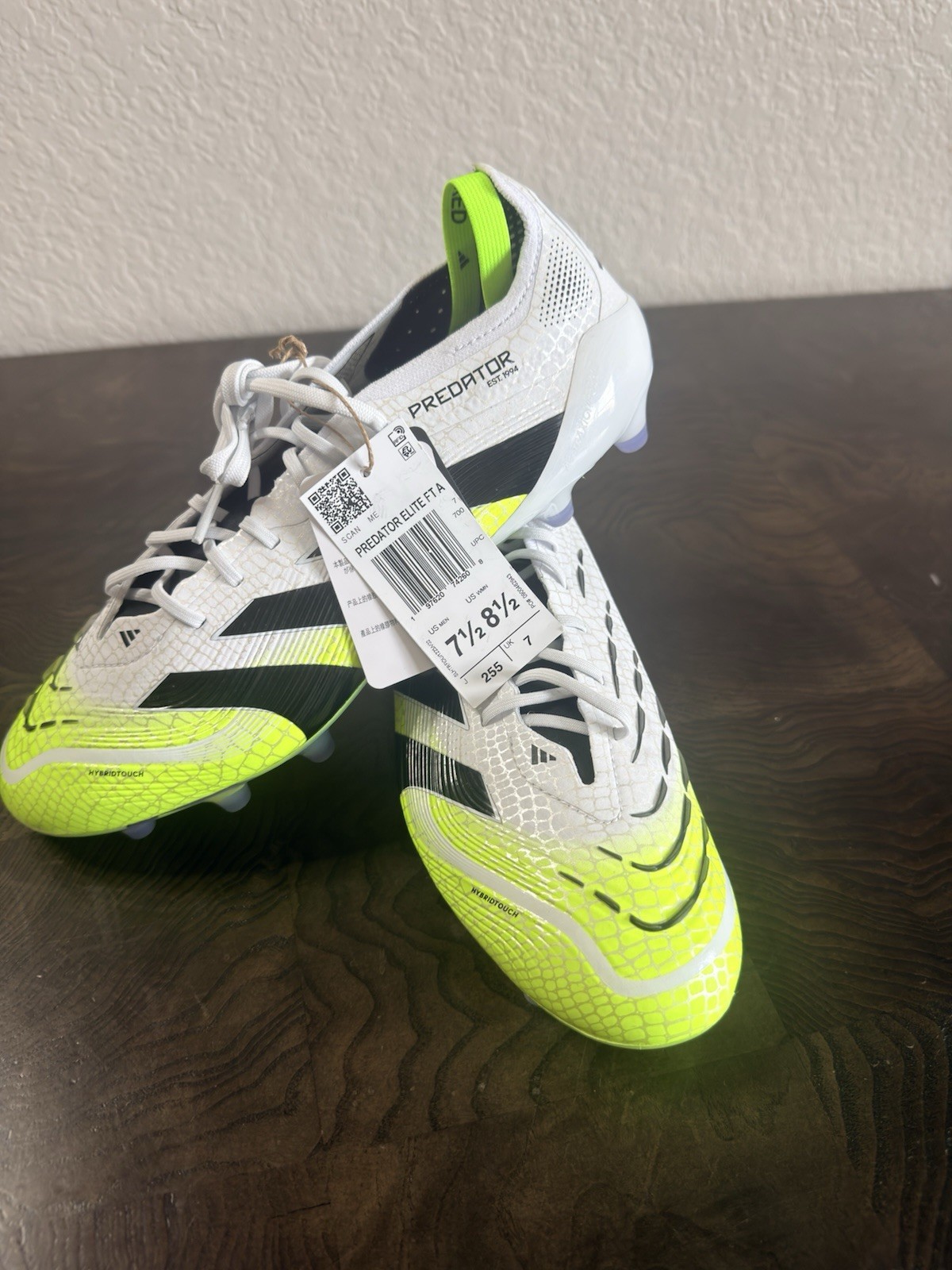 adidas Predator Elite FT FG Soccer Cleats White Black Yellow Lace-Up Low Top