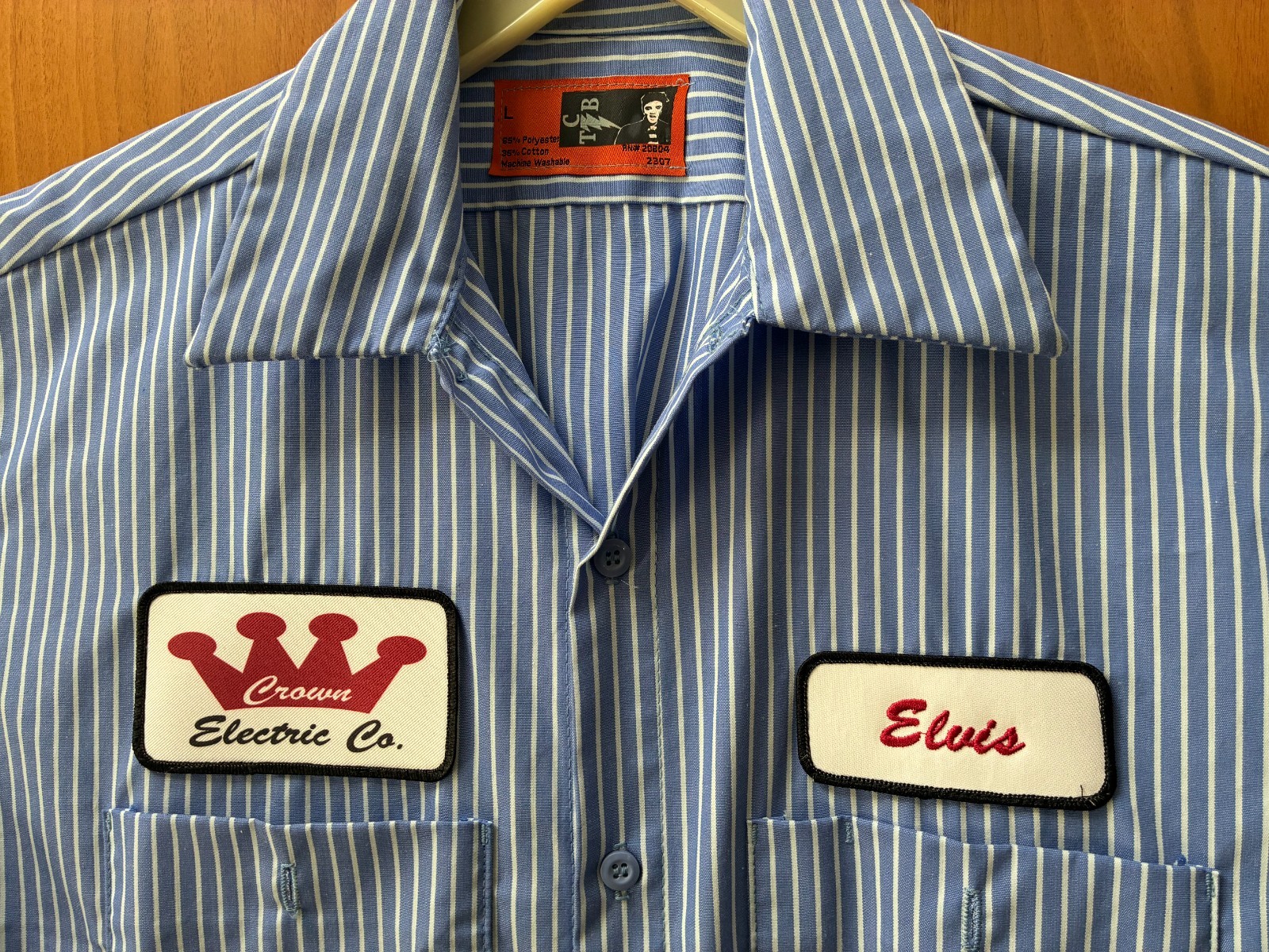 ELVIS Crown Electric Patch Striped Mechanic WORK SHIRT Kustom Rockabilly punk