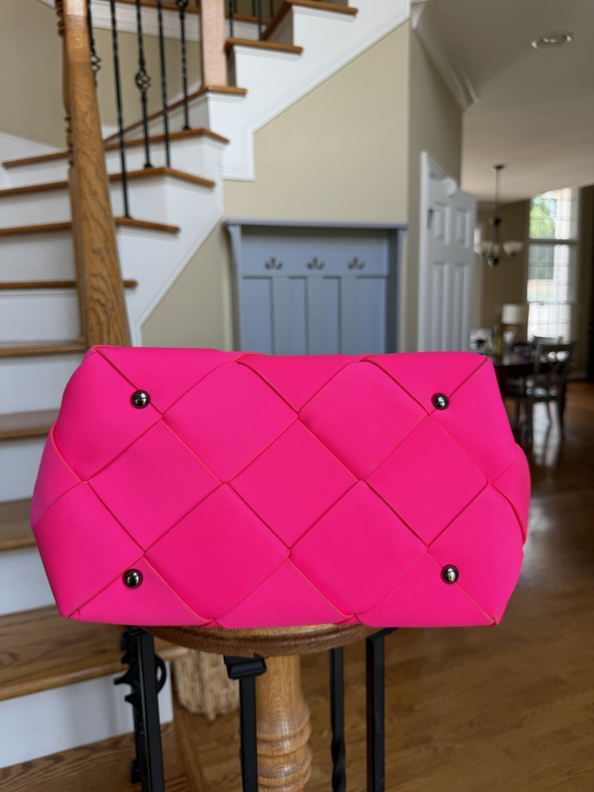Parker & Hyde The Dallas Classic Tote in Hot Pink Woven Tote Bag