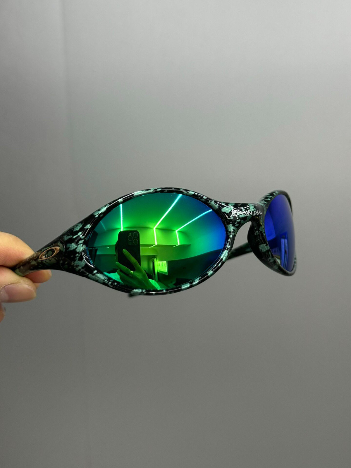 Vintage Oakley Eye Jacket X Brain Dead Green Splatter Frame Sunglasses Y2K GORPC