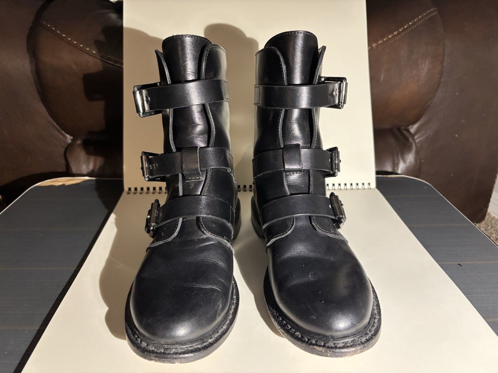 rag & bone Women’s Black Leather Biker Ankle Boots Buckle Straps EU 36 US 6