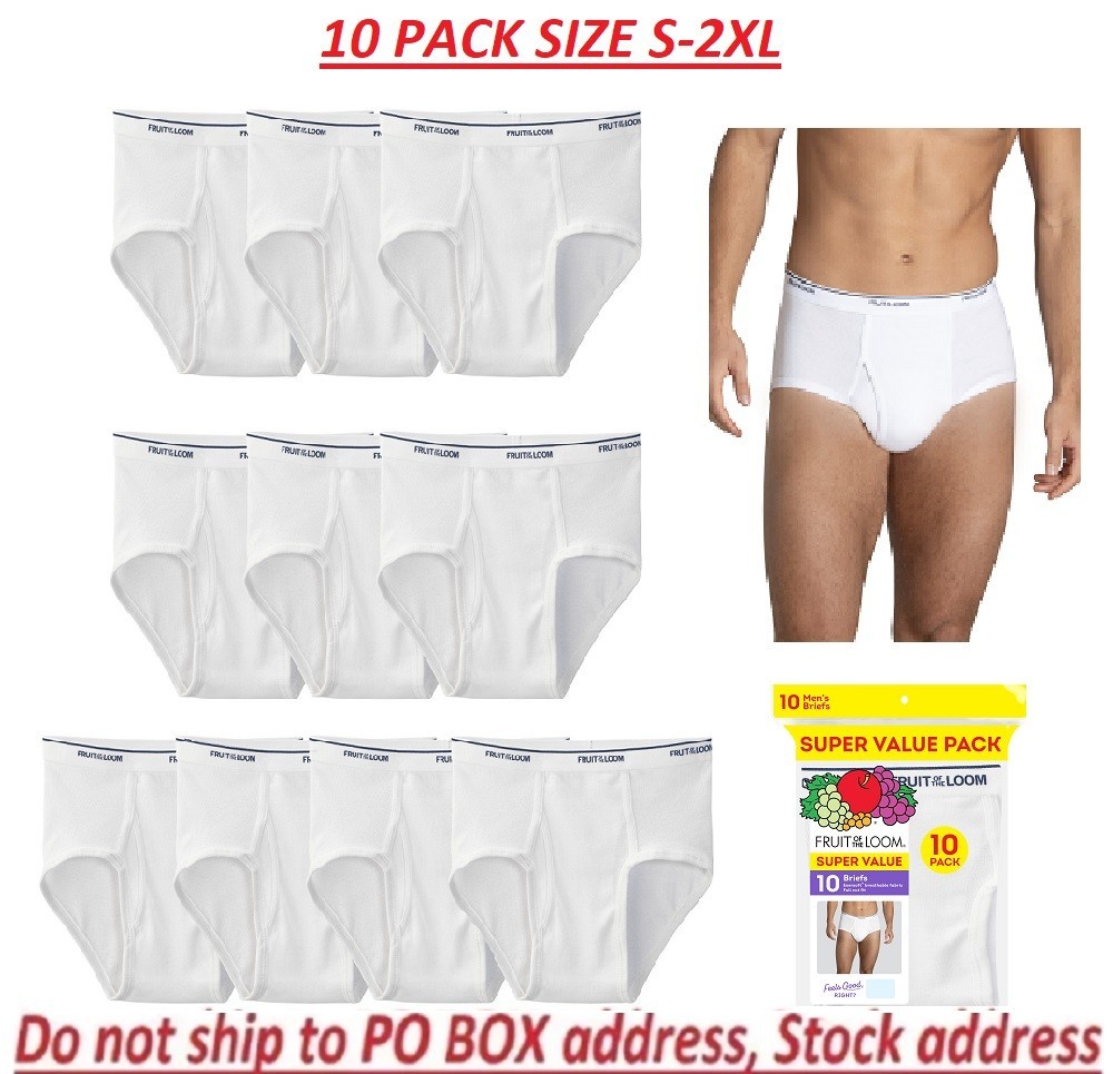 Fruit of the Loom Men’s White Briefs Underwear, 10- Pack, Size S to 2XL