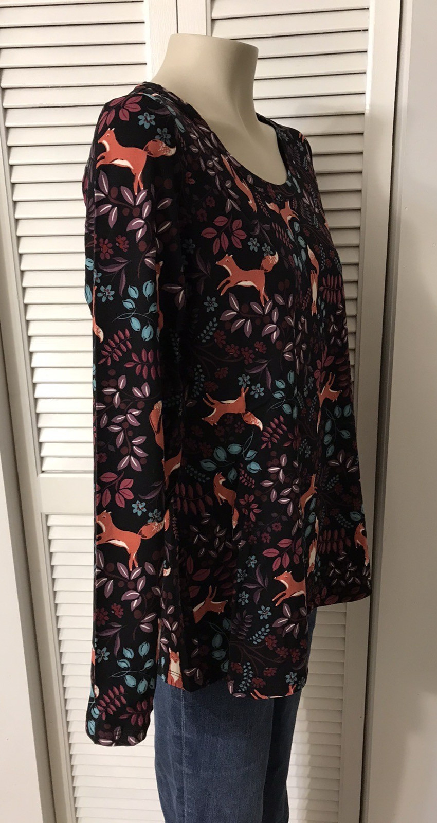 Christopher & Banks Women’s Sz XL All-Over Fox Print Long Sleeve Top NWT $44.95