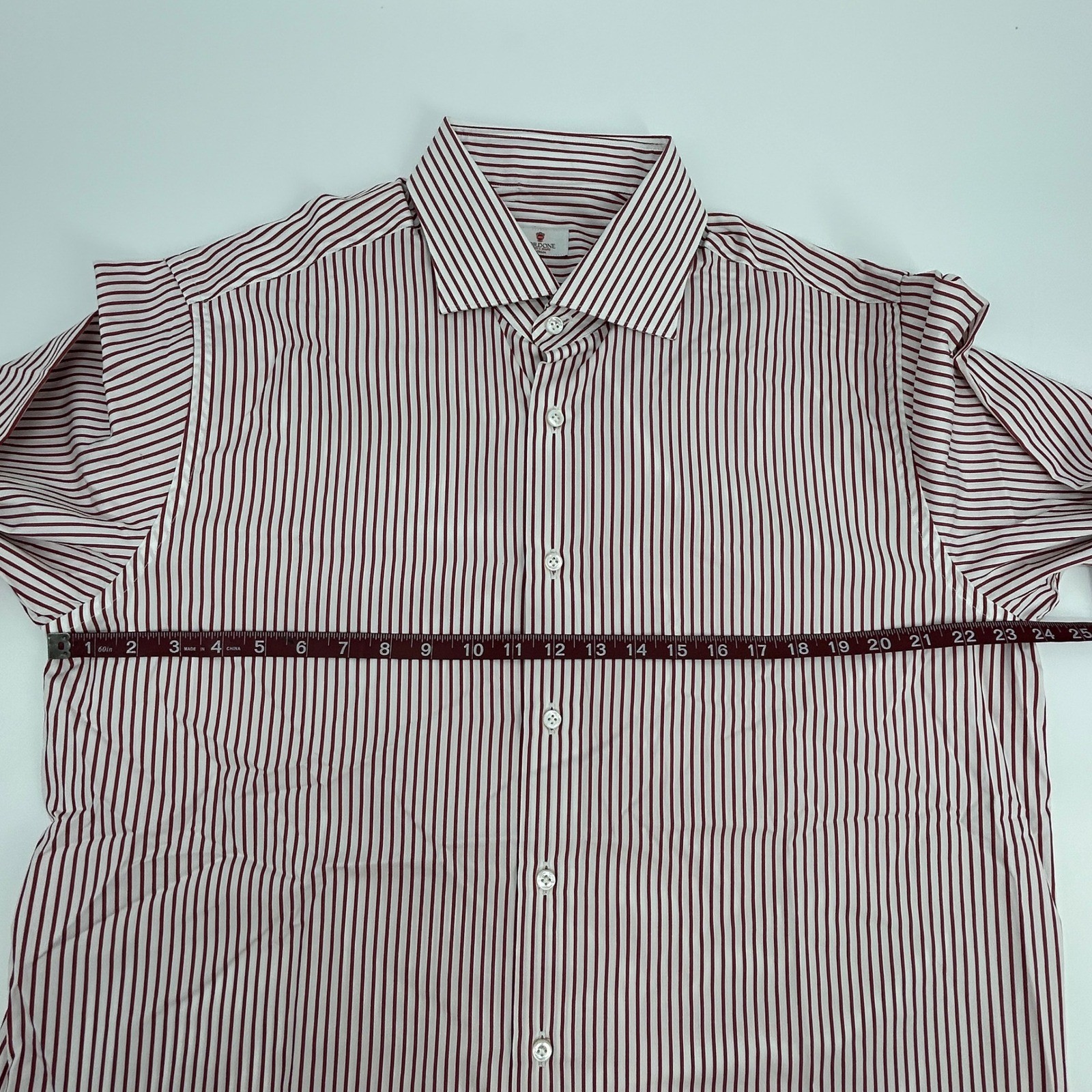 Cordone Fatto A Mano Italy Dress Shirt Men’s Size 18/45 Red White Stripes