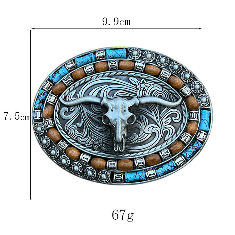 Western Cowboy Buckle Vintage Alloy Bull Engraved Belt Buckle fits 1-1/2″ Belt