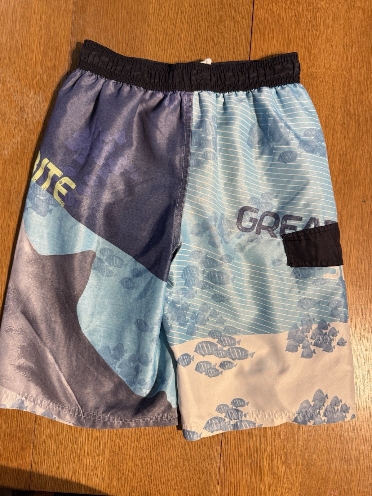 Vintage OP Ocean Pacific Swim Trunks Youth Large Shark Graphic 80s 90s Surf