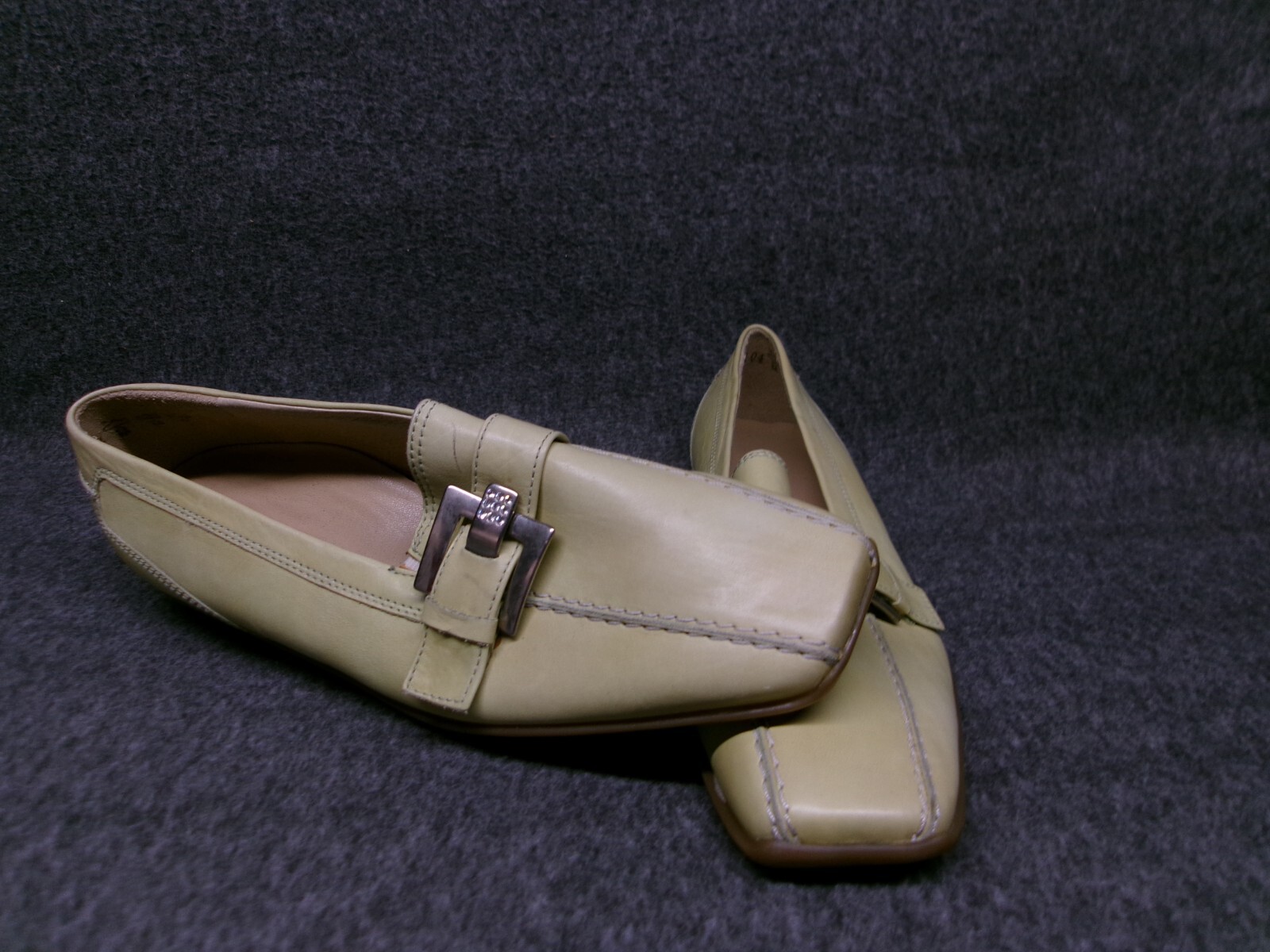 Theresia M Shoes Women 4.5 Green Buckle Loafers Square Toe Slip On