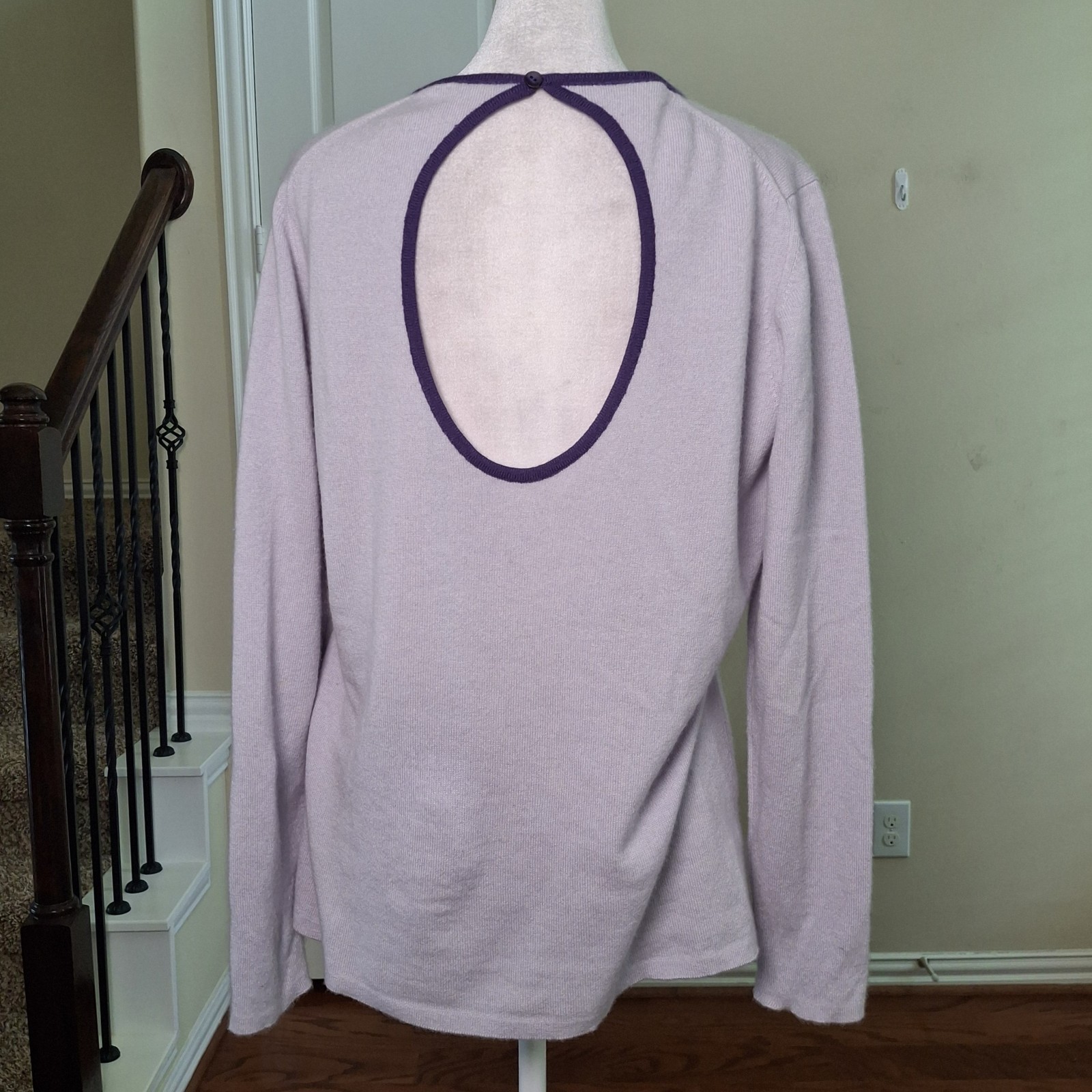 Robert Talbott 100% Cashmere Sweater Purple Women XL Open Back Preppy Old Money
