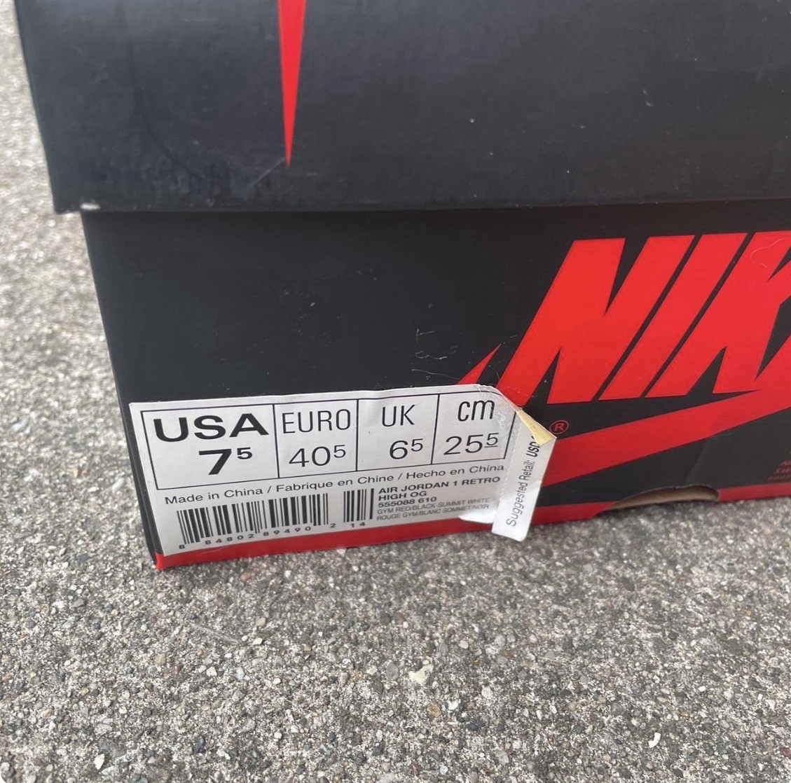Nike Air Jordan 1 Retro High OG Bred Toe Size 7.5