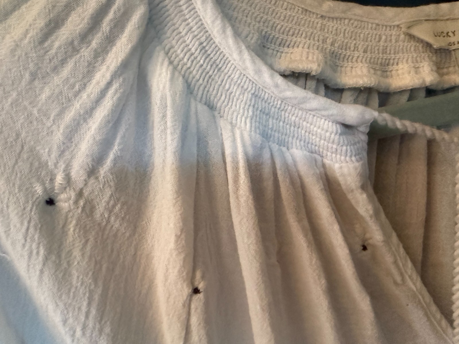 Lucky Brand Boho White Eyelet Embroidered Peasant Bouse Cotton Embroidered Med