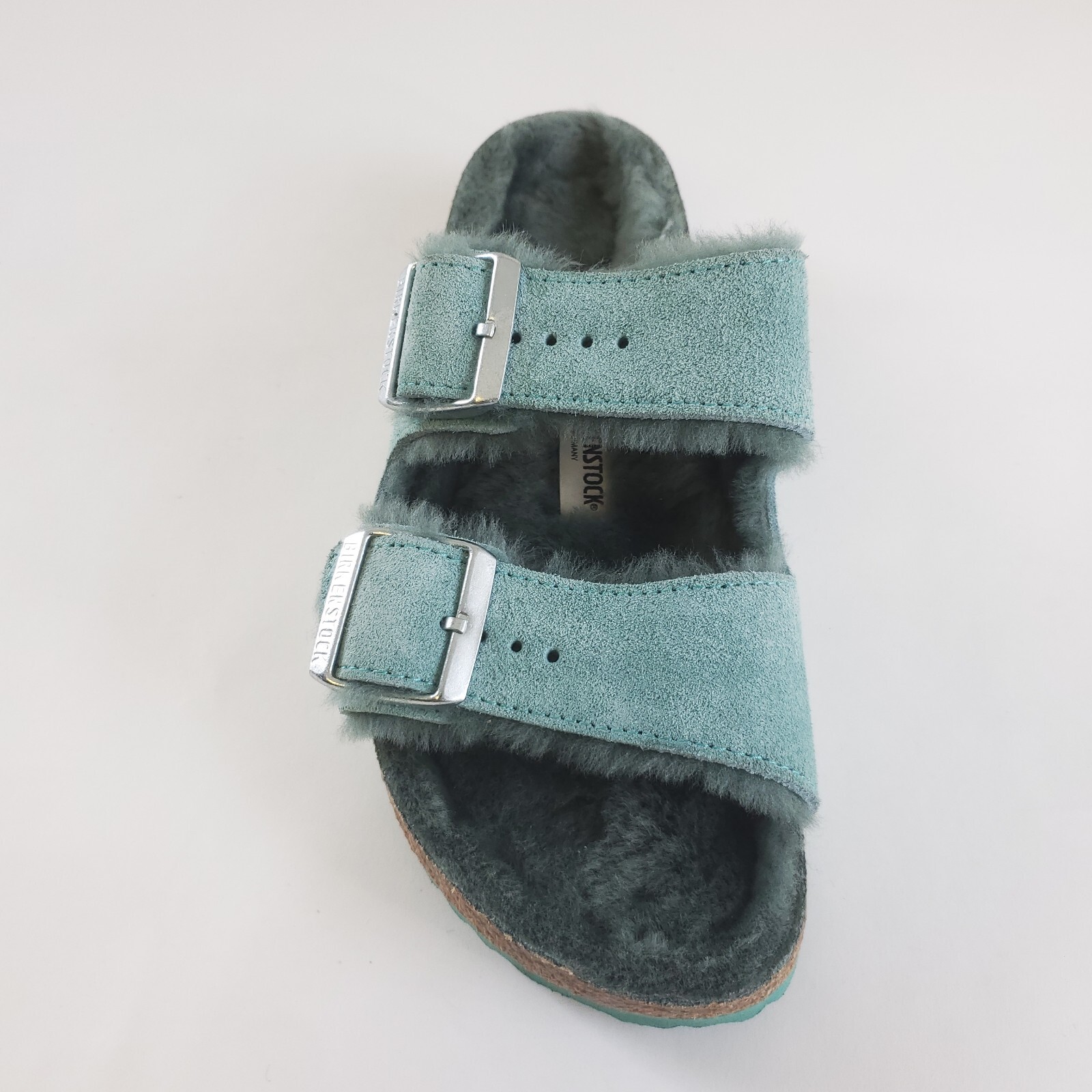 Birkenstock Arizona Shearling Fur Sandals Teal Green 37 240 L6 M4 Women 6 Men 4