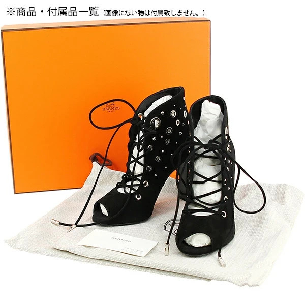 New Auth HERMES Short boots Parade Velor Black Sandals 37 size Women Bootie