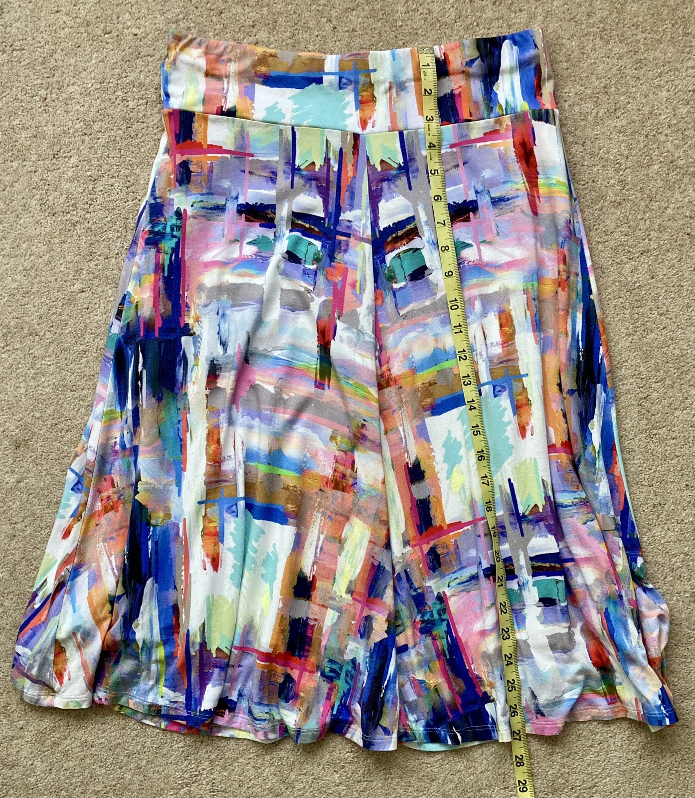 David Nieper Fully Lined Paint Strokes Print Stretch Midi Skirt Size 12 Viscose