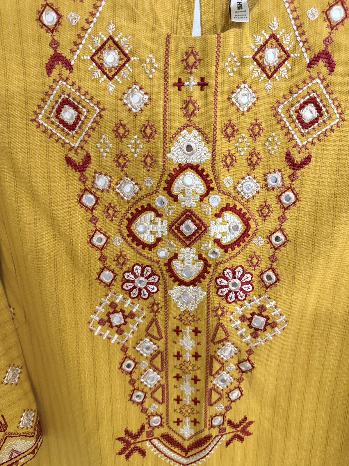 Ethnic desi Pakistani kurti Shirt mustard yellow with embroidery and mirror work