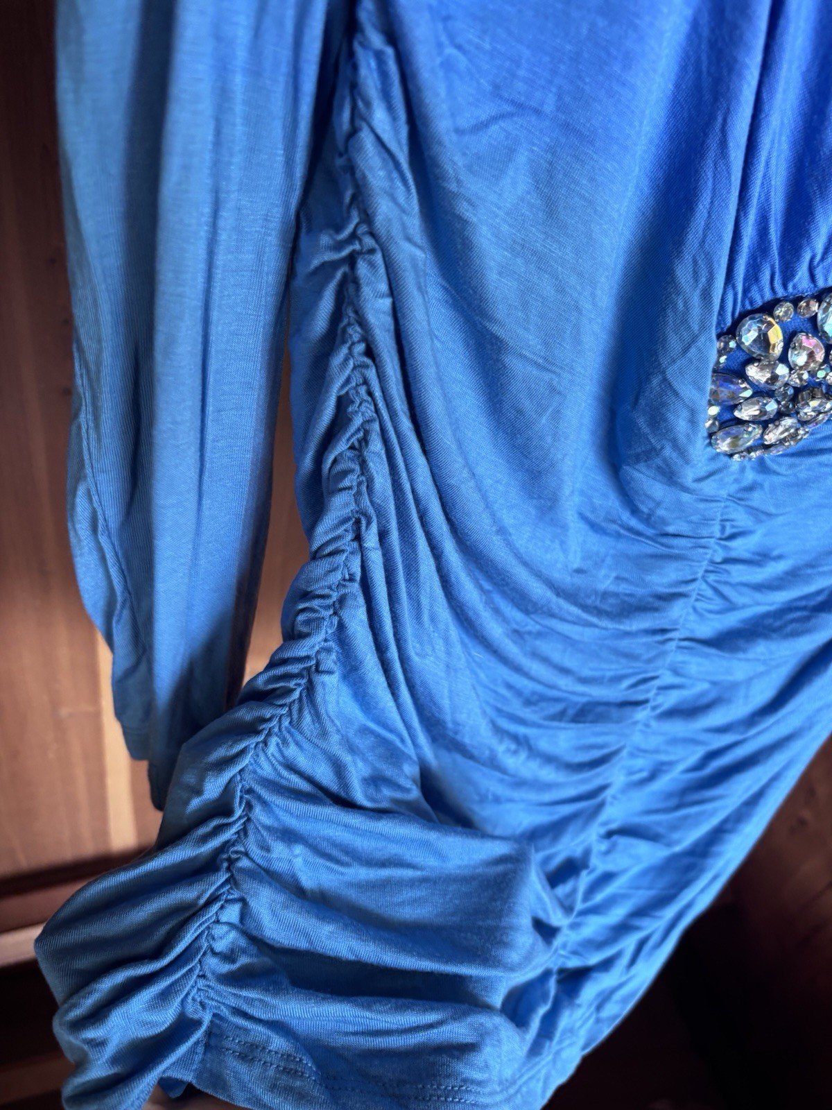 Venus Embellished Off Shoulder Ruched Top With Neck Tie Blue XL
